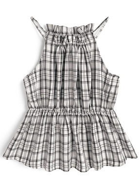 チェック柄ホルターネックペプラムトップス