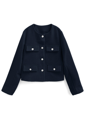 ノーカラーツイードジャケット