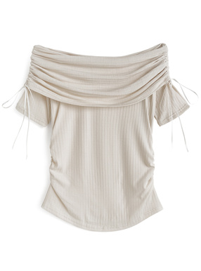 サイドドロストリボンオフショルトップス