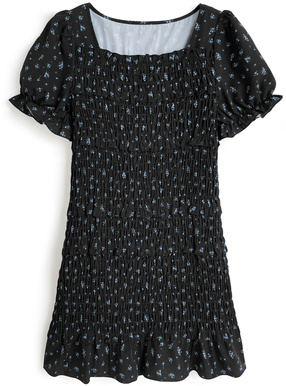 小花柄シャーリング半袖ミニワンピース