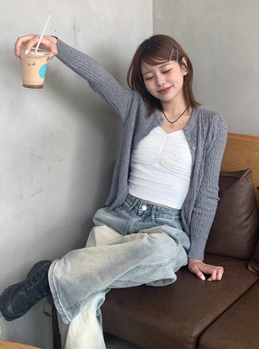 カップ付きショルダーフリルレースタンクトップ