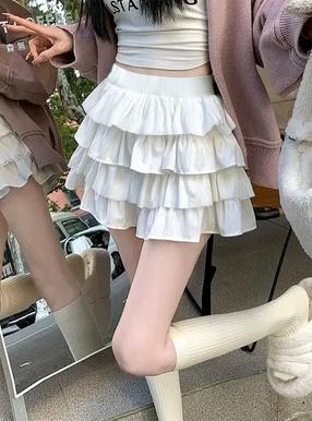 インパン裏地付きティアードフリルミニスカート