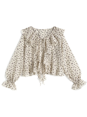 花柄シフォンフリルブラウス