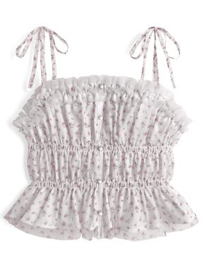 花柄チュールリボンストラップペプラムキャミソール