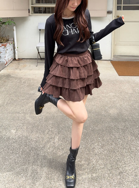 インパン裏地付きスエードティアードミニスカート