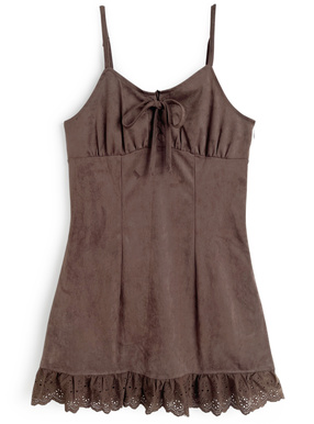 スエードリボンレースキャミソールミニワンピース