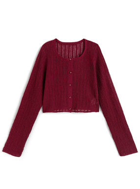 透かし編みショート丈リブカーディガン