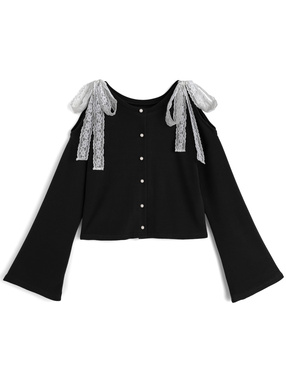 ショルダーリボンニットソーカーディガン