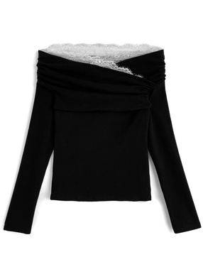 レースドレープオフショルダートップス