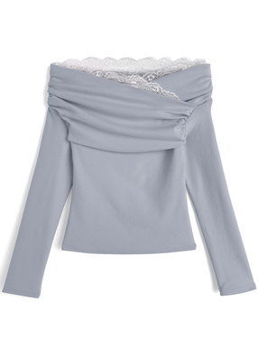 レースドレープオフショルダートップス