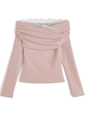 レースドレープオフショルダートップス