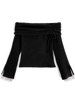 レーススリーブオフショルダートップス