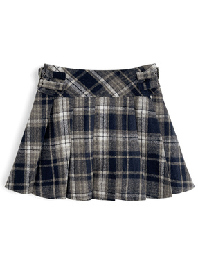 インパン裏地付きチェック柄サイドベルトプリーツミニスカート