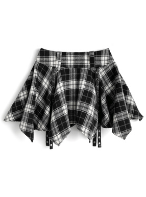 インパン裏地付きチェック柄イレヘムミニスカート