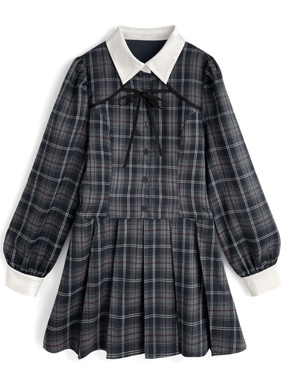 チェック柄プリーツミニワンピース