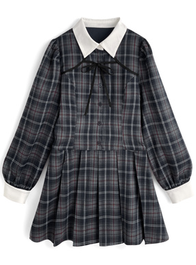 チェック柄プリーツミニワンピース