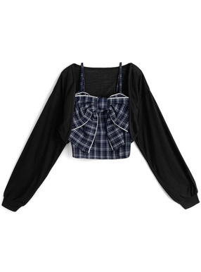 チェック柄ビッグリボンキャミソール×ボレロアンサンブル