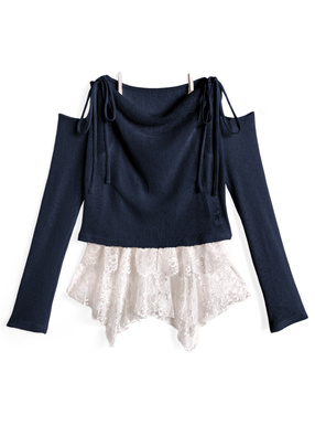 リボンシアードレープトップス×イレヘムレースキャミソールアンサンブル