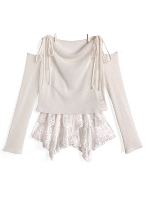 リボンシアードレープトップス×イレヘムレースキャミソールアンサンブル