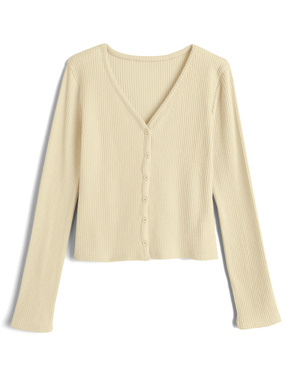 Vネックリブカーディガン