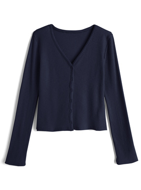 Vネックリブカーディガン