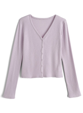 Vネックリブカーディガン