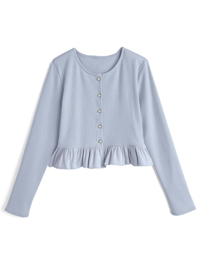 パールボタンフリルニットカーディガン