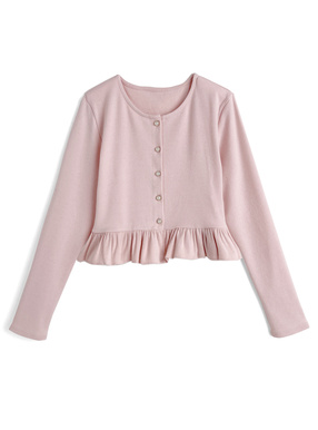 パールボタンフリルニットカーディガン