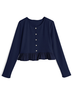 パールボタンフリルニットカーディガン