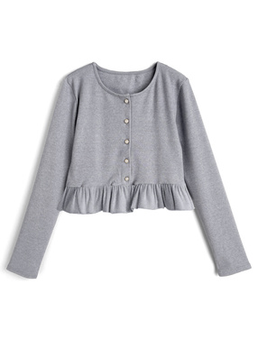 パールボタンフリルニットカーディガン