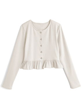 パールボタンフリルニットカーディガン