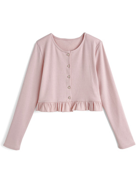 パールボタンフリルニットカーディガン