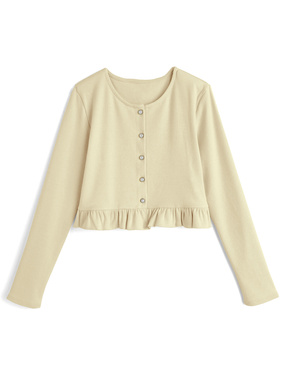 パールボタンフリルニットカーディガン
