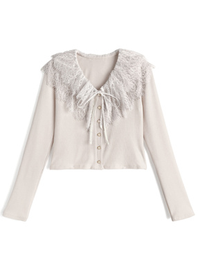 レースカラーリボンカーディガン