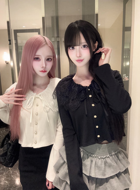 レースカラーリボンカーディガン