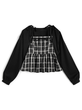 チェック柄リボンキャミソール×ボレロアンサンブル