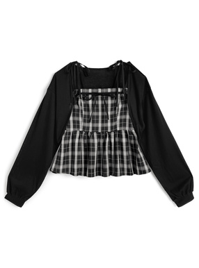 チェック柄リボンキャミソール×ボレロアンサンブル