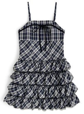 チェック柄ティアードフリルキャミソールミニワンピース
