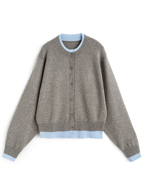 レイヤードカーディガン風配色ニット