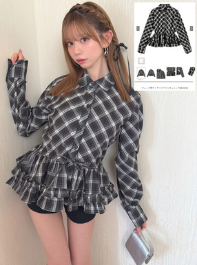 チェック柄ティアードフリルチュニック