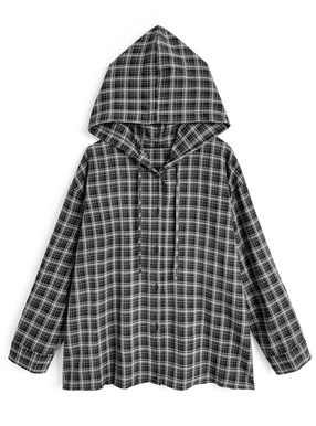 フード付きチェック柄シャツ