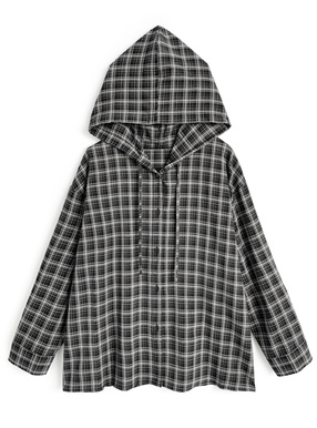 フード付きチェック柄シャツ