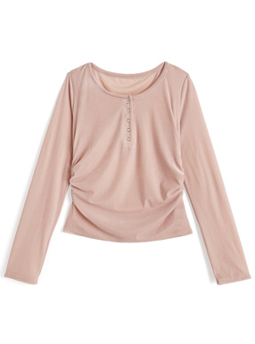 シアーベロアヘンリーネックギャザートップス