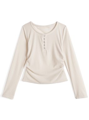 シアーベロアヘンリーネックギャザートップス