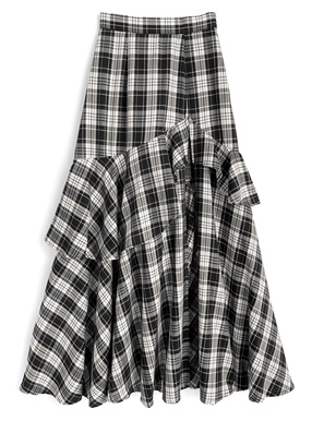 インパン付きチェック柄アシンメトリーフリルスリットスカート