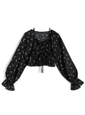 花柄シアーボレロ×リボンフリルキャミソールアンサンブル