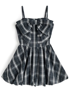チェック柄ビッグリボンバルーンキャミソールミニワンピース