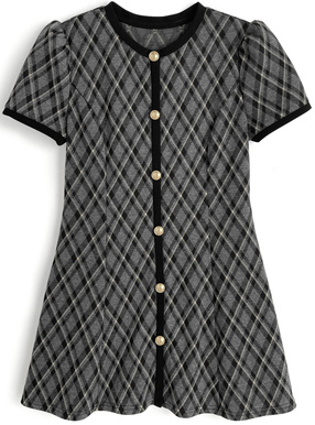 チェック柄ゴールドボタンミニワンピース