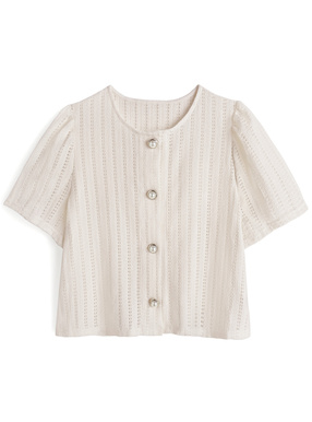 メッシュレースパールボタンカーディガン