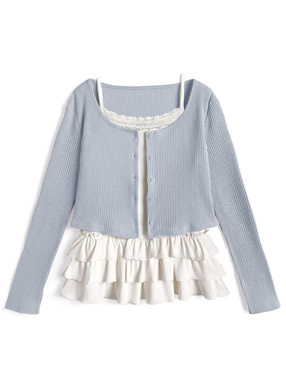 リブカーディガン×フリルキャミソールアンサンブル